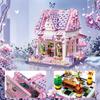 Stadsgatvy Romantik Rosa Blomsterhus Byggklossar Europeisk Arkitektur Stugmodell Leksaker Födelsedagspresenter för Flickor