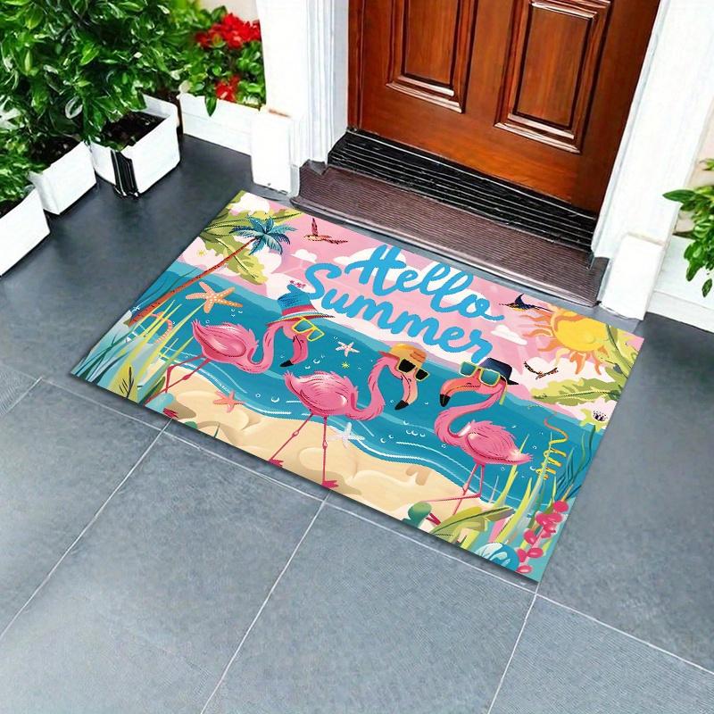 Hello Summer Flamingo Doormat - Anti-Slip Welcome Mat for Home Decor, Perfect for Living Room, Bedroom, Bathroom Entrance
