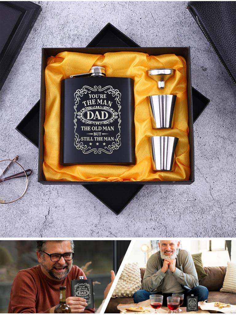 Birthday Gifts for Dad, Funny Hip Flask for Dad Stepdad, Best Dad Gifts From Son Daughter, Personalized Gifts Whisky Flask