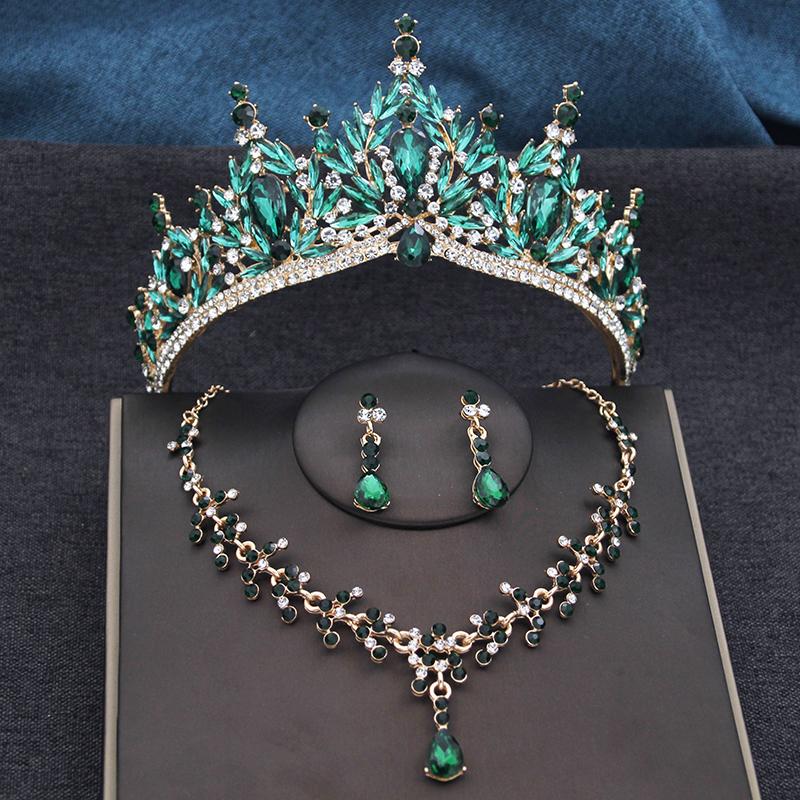 Red Tiaras and Crowns Bridal Jewelry Sets Tiara and Necklace Earrings Set for Party Bridal Wedding Dress Jewelry Sets