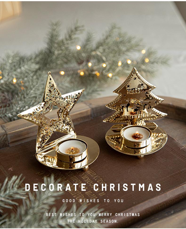 Gold Iron Art Christmas Candle Holder Ornament Lantern Tray
