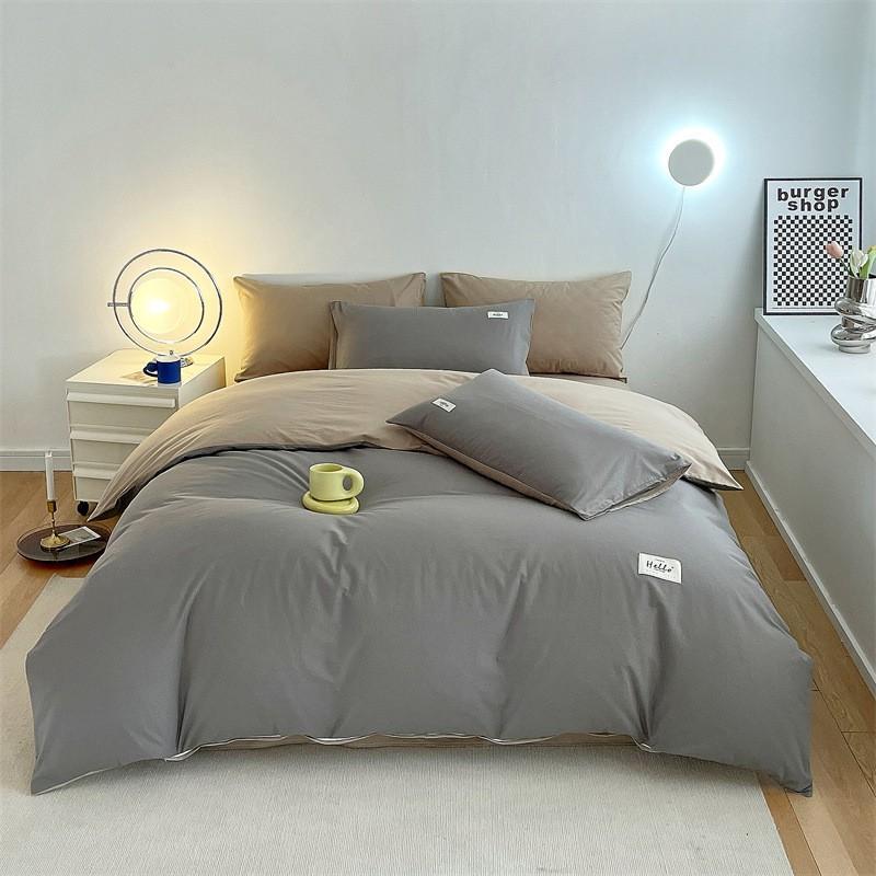 Washed Cotton Single Bedding Set Dormitory 150x200cm Bed Sheet Duvet Cover Pure Color Modern Minimalist