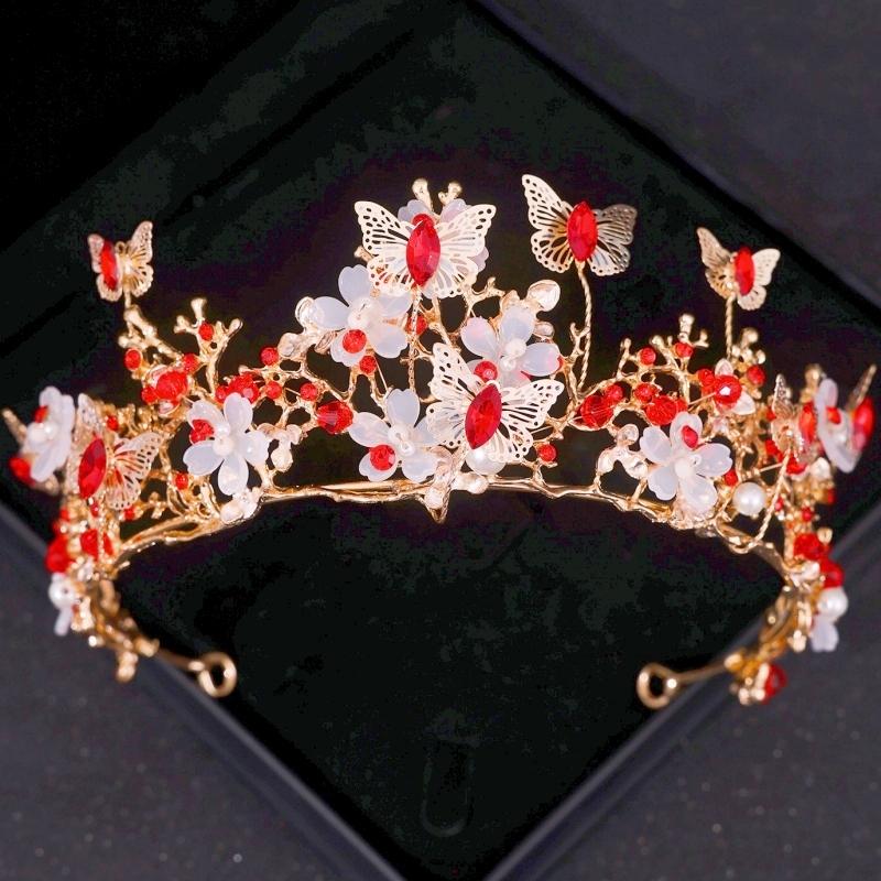 Red Crystal Tiaras and Crowns Headband for Women Party Rhinestone Diadem Bridal Wedding Hair Accessories Jewelry Crown Tiara