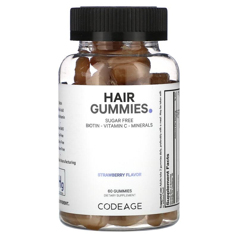 Hair Gummies, Sugar Free, Strawberry, 60 Gummies