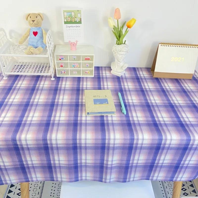 INS Plaid Table Cloth Japanese Fresh Checkered Tablecloth Bedroom Dormitory Dressing Table Mat Rectangular Desk Decor