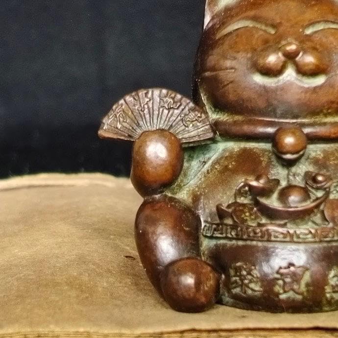 [Nekogamiyama] Maneki-neko Paperweight, Copper Craft, Ornament, Vintage Retro Decor