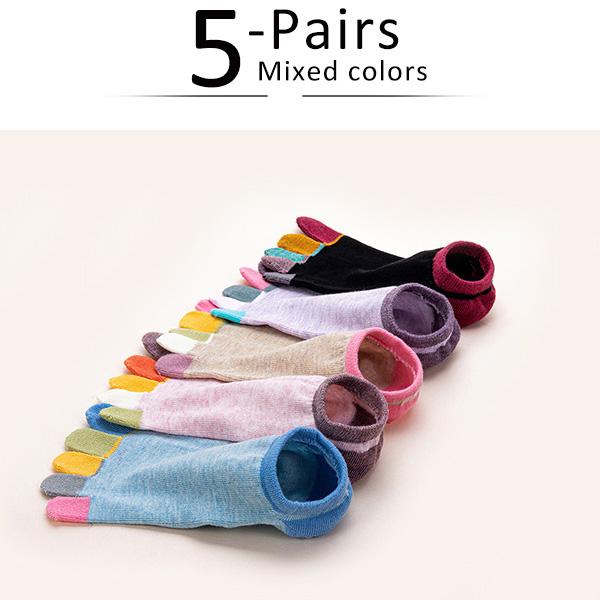 5 Pairs Spring No Show Toes socks Pure Cotton Colorful Cute Casual Soft Breathable,Deodorant,Invisible 5 Finger Socks Harajuku