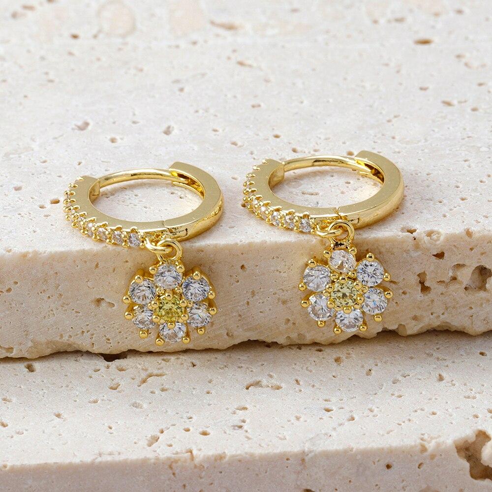 Fashion Stainless Steel Flower Zircon Drop Earrings For Women French Light Luxury Pendant Exquisite Earrings Christmas Jewelry