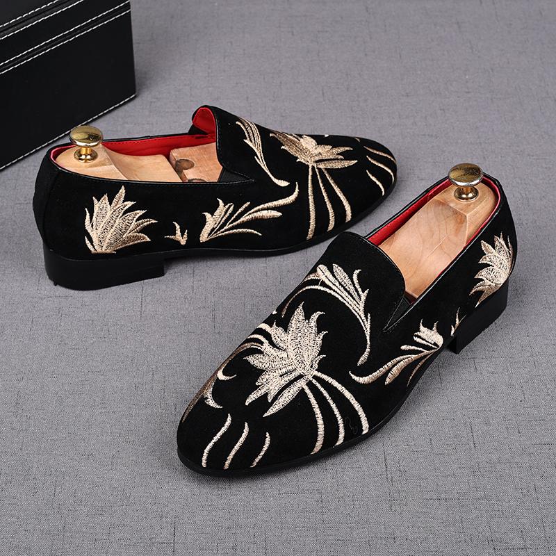 Men Suede Leather Shoes Designer Embroidery Men Loafers Luxury High Quality Moccasins Men Dress Shoes Party Wedding Flats 38-48