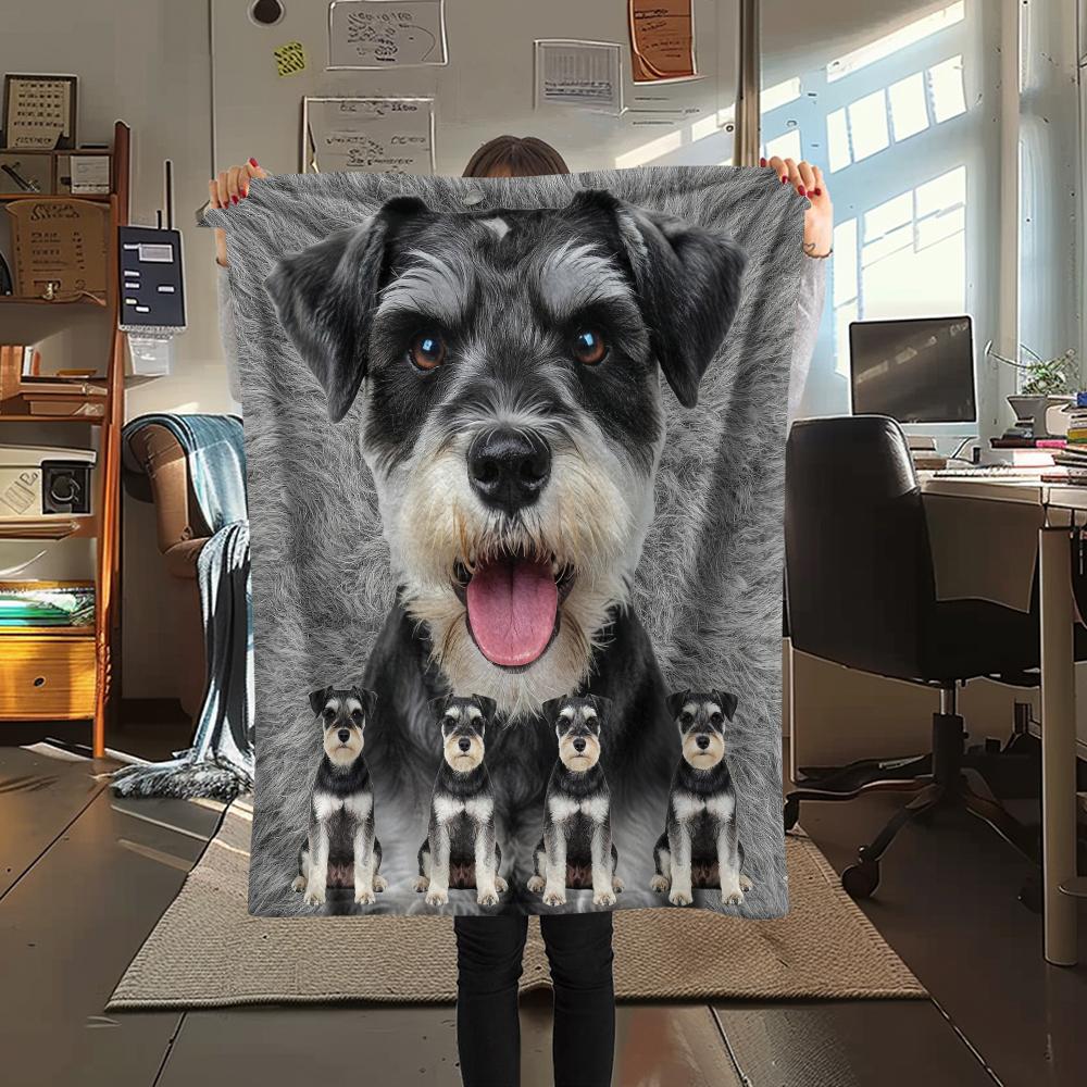 1Pc Yorkshire Terrier Schnauzer Print Flannel Blanket, High quality Comfortable for All Seasons, Home Decor, Warmth and Comfort, Perfect for Gifts