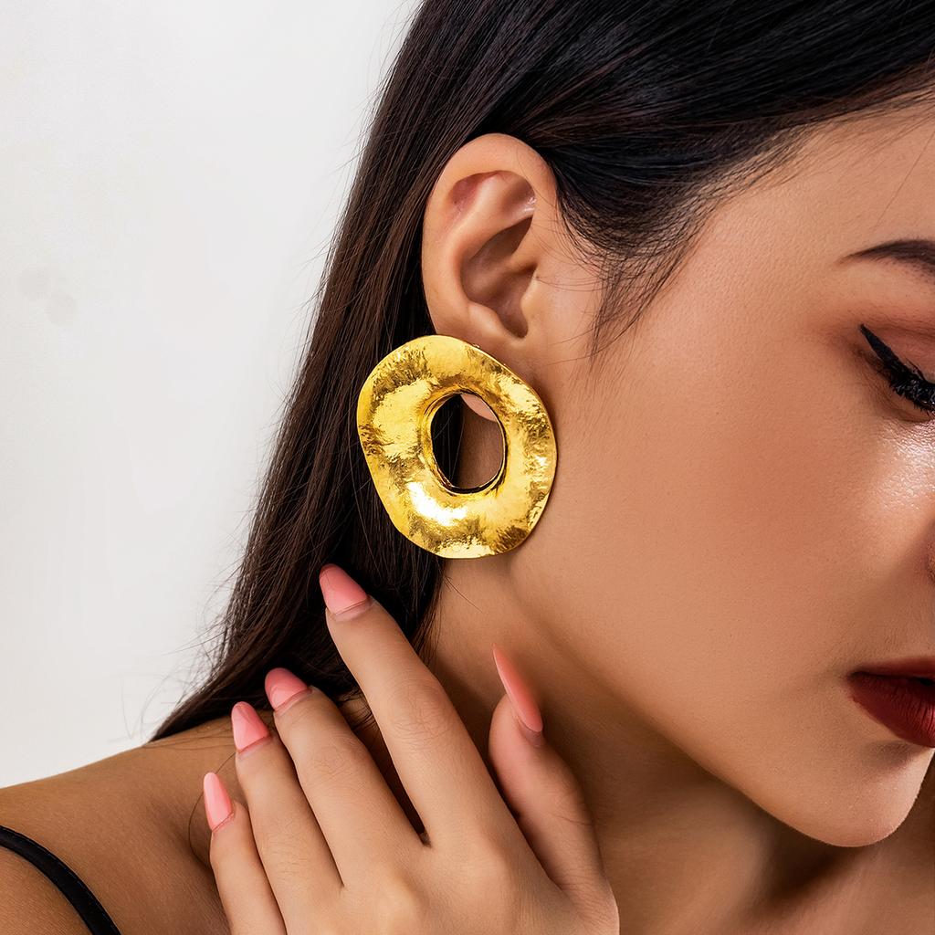 IngeSight.Z Vintage Irregular Metal Chunky Circle Hoop Earrings for Women Punk Gold Color Geometric Loop Earrings Party Jewelry