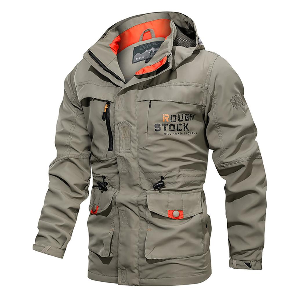 Men's Casual Autumn Winter Long Sleeve Hooded Zipper Outdoor Waterproof Jacket