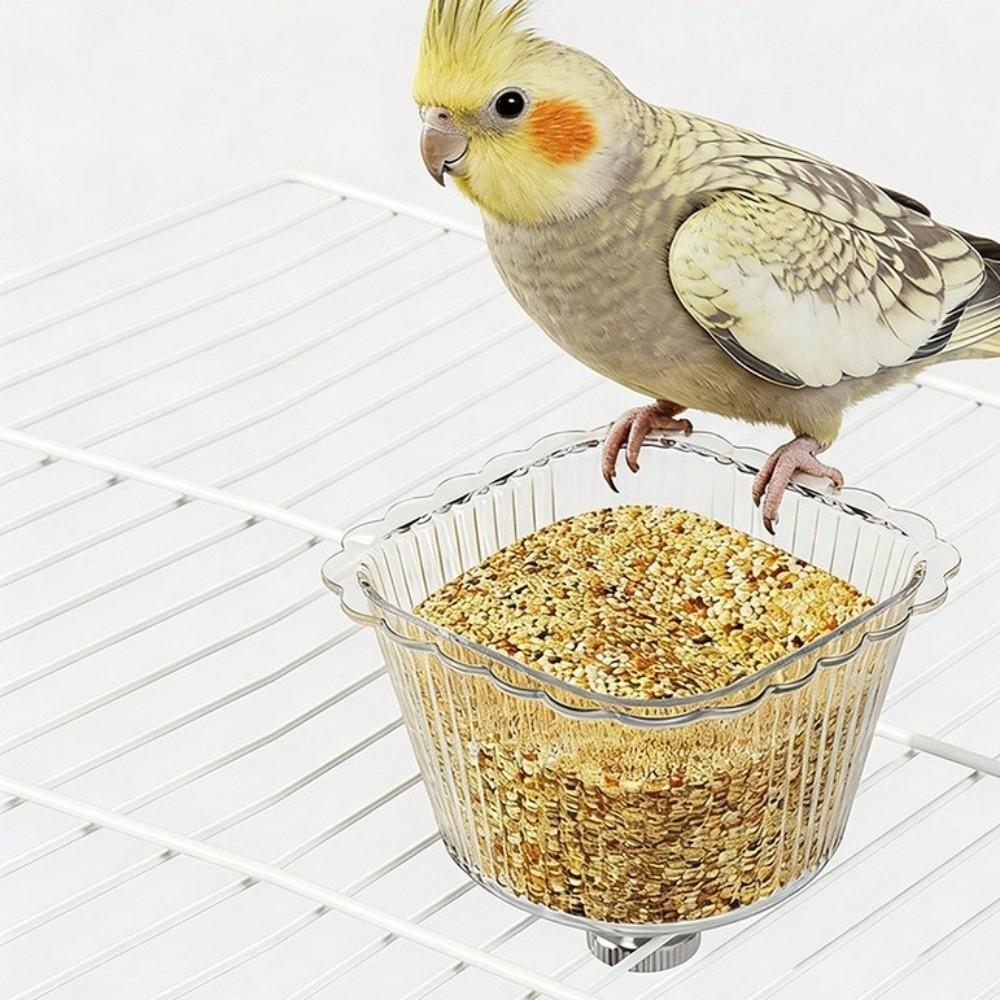 Bird Food Container Transparent Magnetic Bird Feeder Anti-Splash Removable Bird Cage Bowl Anti-Tip Pet Feeder Ledge Drinking