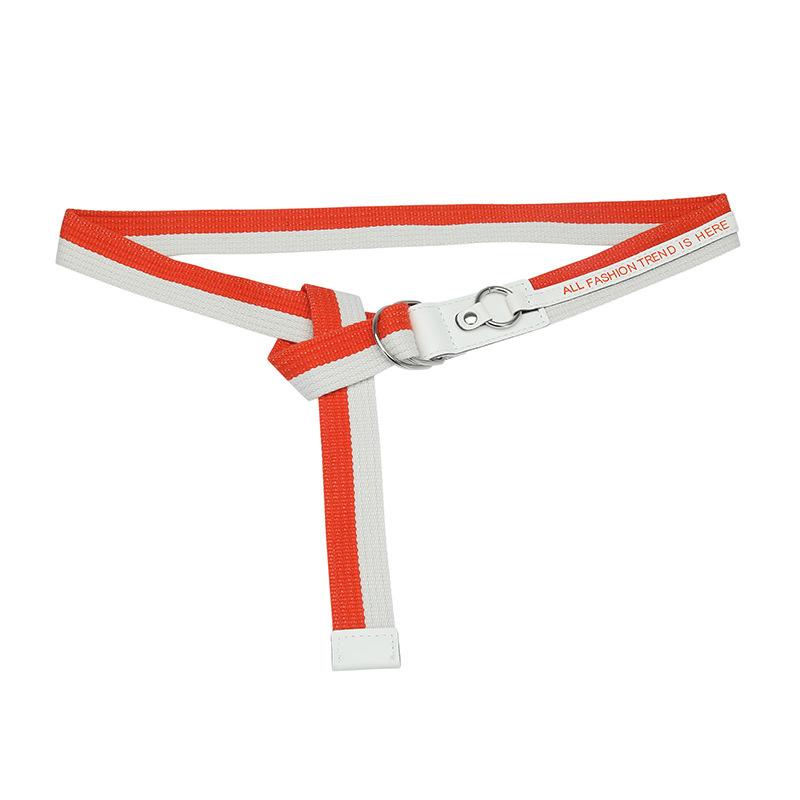 

Жіночі полотняні ремені D Ring Подвійна пряжка 2022 Повсякденний довгий широкий поясний ремінь Універсальний студентський повсякденний тканий пояс 120X3.3CM білий