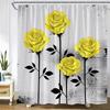 Yellow Rose Flowers Shower Curtains Black Plants Leaves Painting Art Floral Modern Fashion Woman Bathroom Decor Bath Curtain Set