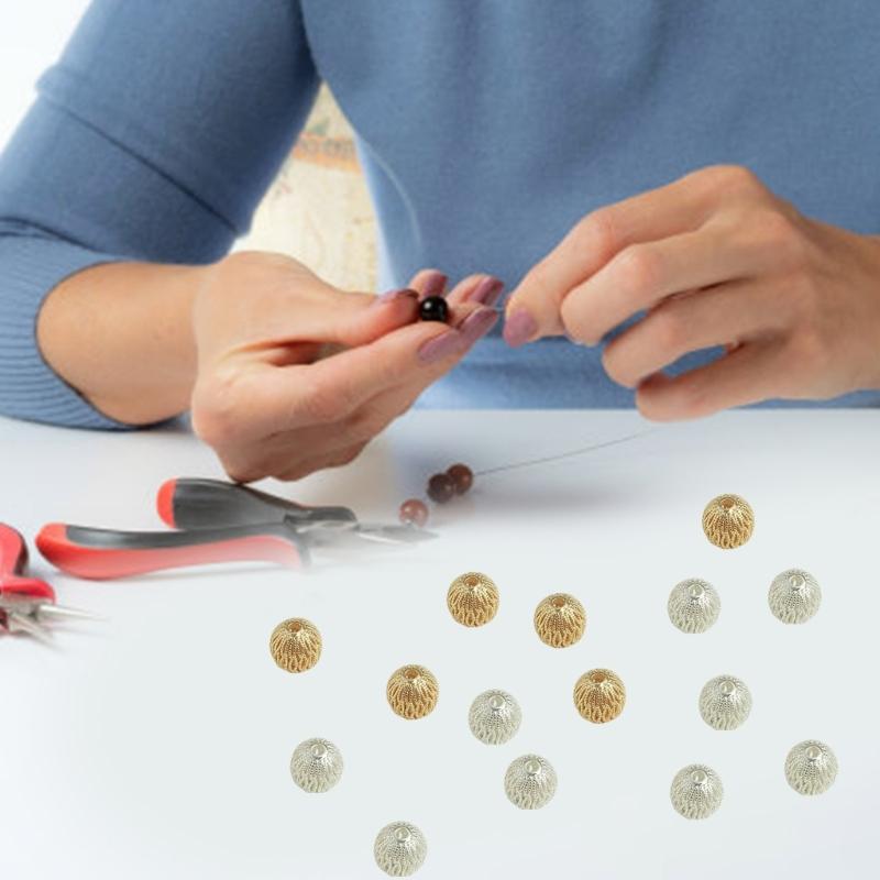 Pack of 10 Exquisite Hollow Designs Sturdy Brass Round Loose Beads with Long Time Use 18K Gold Plating Supplies