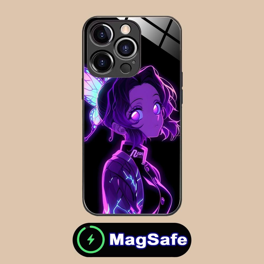 Demon Slayer Colored Neon Phone Case for iPhone 16 15 14 13 12 11 Pro Max Plus Mini MagSafe Wireless Charging Glass Phone Cover