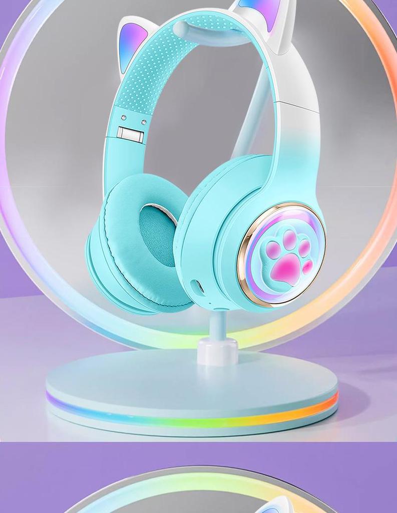 AKZ-62 Luminous Cat Ear Bluetooth Gaming Headset with Heavy Bass