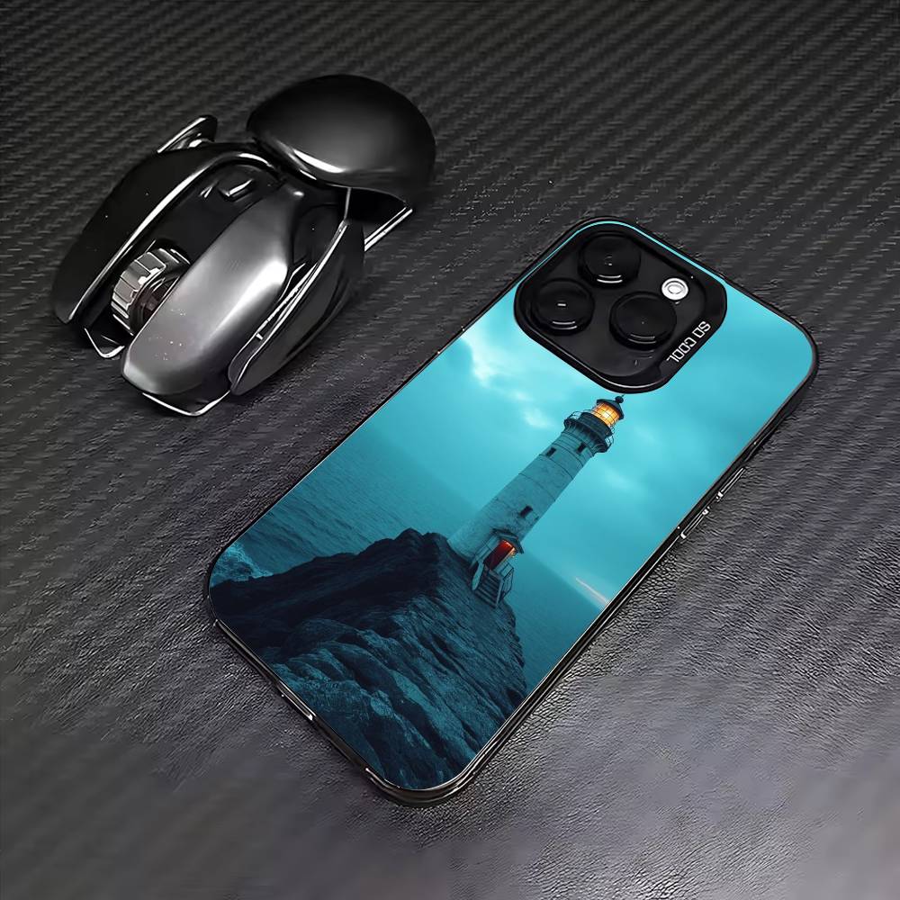 Lighthouse  Phone Case For iPhone17,16,15,14,13,12,11 Plus,Pro Max Colored Silver Plated Inside Cover