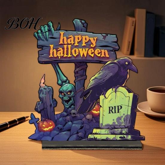 Unique Wooden Crafts for Halloween Table Centerpiece, Decorative Sign Ornaments, 3D Layered Gnome Pumpkin Skeleton Desktop Signs Witch Castle