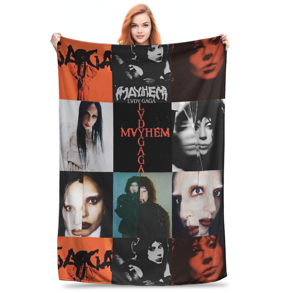 Lady Gaga Mayhem New Album Music Blankets Multi-function Flannel Throw Blanket for Couch Bedding Travel Throws Bedspread Quilt
