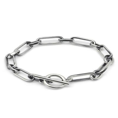 S925 Silver Jewelry Niche Design Circle Japan and South Korea Simple Tide Brand Hip-hop Retro Silver Bracelet Male OT Buckle Female Models