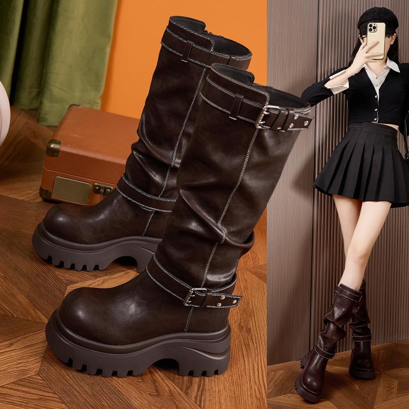 Boots Boots Women's 2025 Autumn and Winter New Fleece Warm High Boots Versatile Inner Heightening Merard Knight Boots