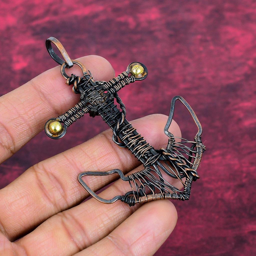 Faceted Mozambique Garnet Gemstone Pendant Copper Wire Wrapped Anchor Pendant
