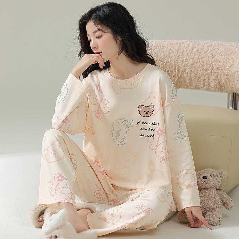 

Женский хлопковый пижамный комплект - Свободный, Милый, Длинный стиль Домашняя одежда для весны, осени, зимы и лета XL (60-70 kg)