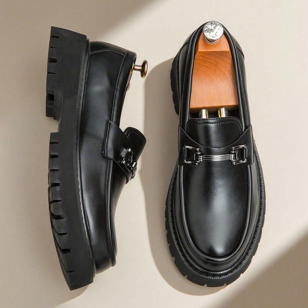 Fashi Klassische Plateau-Herren-Penny-Loafer zum Hineinschlüpfen Business-Anzugschuhe für Herren Metallschließe Formelle Party Schwarze Schuhe