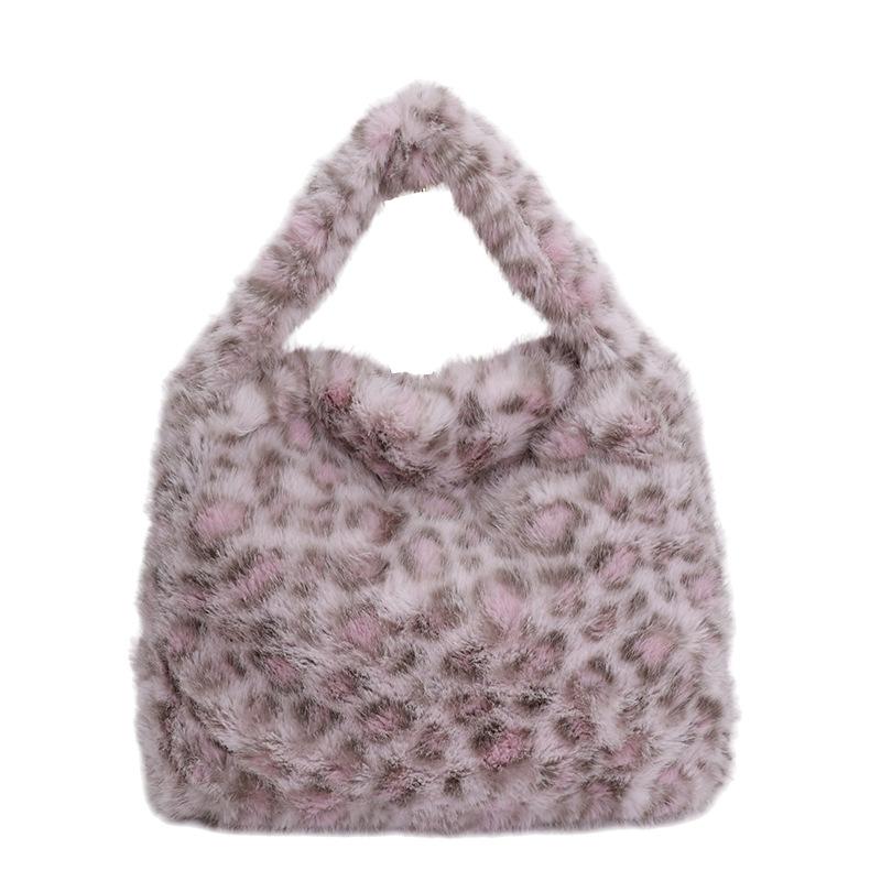 

Faux Fur Leopard Clutch Purse Handbag for Women Vintage Soft Plush Small Shoulder Bags Winter Furry Chain Strap Crossbody Bag
