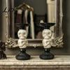 Handcrafted Sculpture Base Gothic Candlestick Holder, Halloween Resin Raven Skull Pillar Candle Decorative Tray for Wax Candles Vintage Spooky