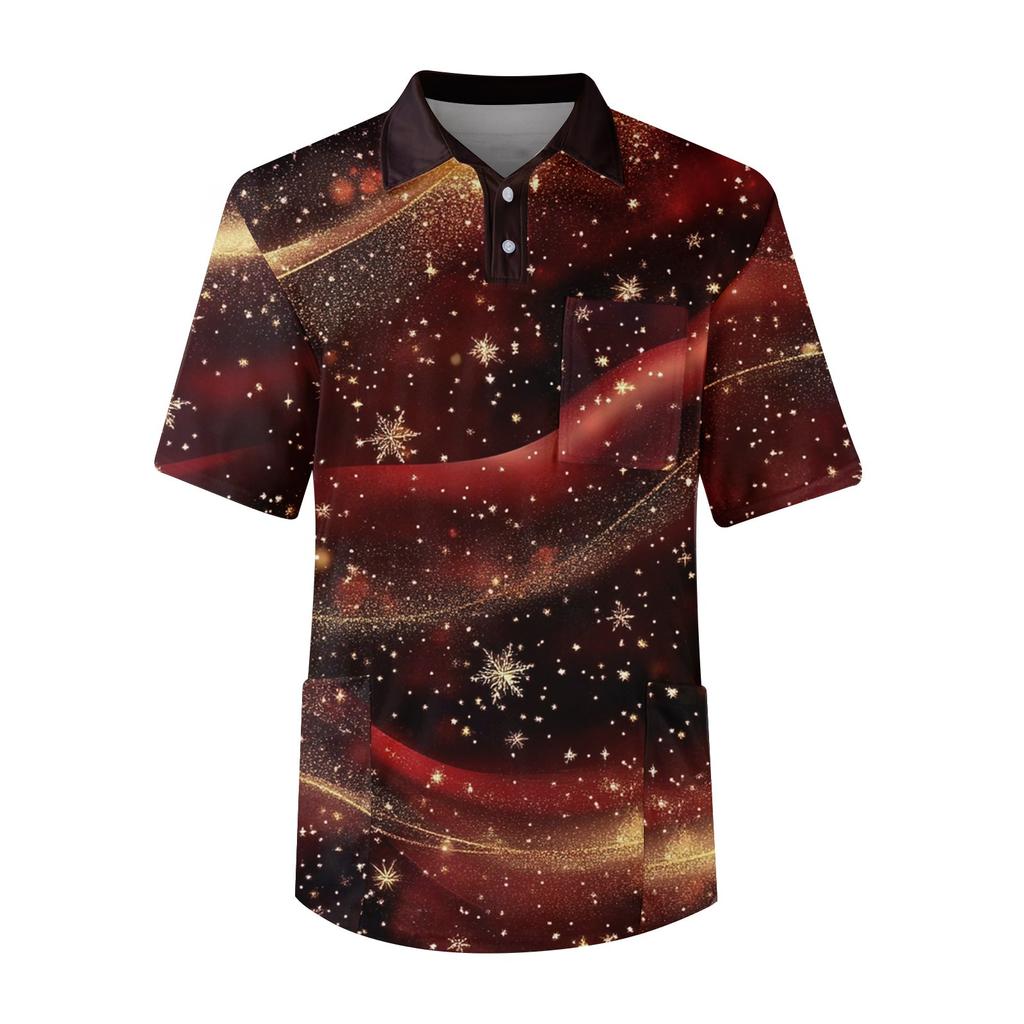 Top de hombre de manga corta con solapa abotonada, color sólido, bolsillo en el pecho, estilo nodriza