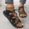 Flat open-toed crossed thin strap cool slippers women's new fringed shoes hollow women's sandals