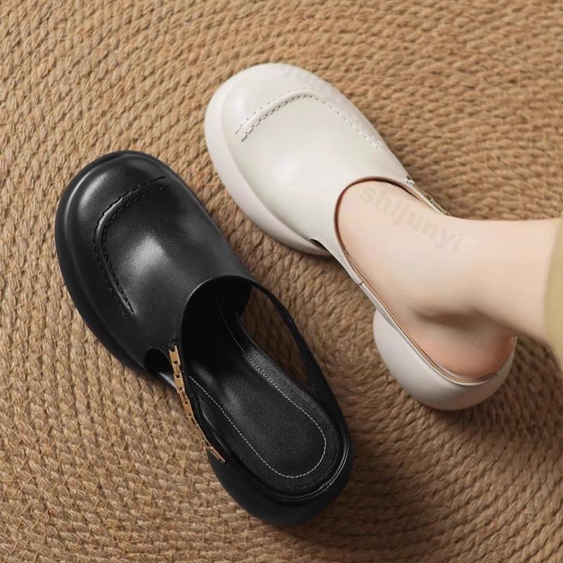 Fashion 2025 Summer Thick Soled Cool Half Dragging Women's Outdoor Beach Coarse Heel Fashion Elegant Buckle Designed Comfortable Sandals