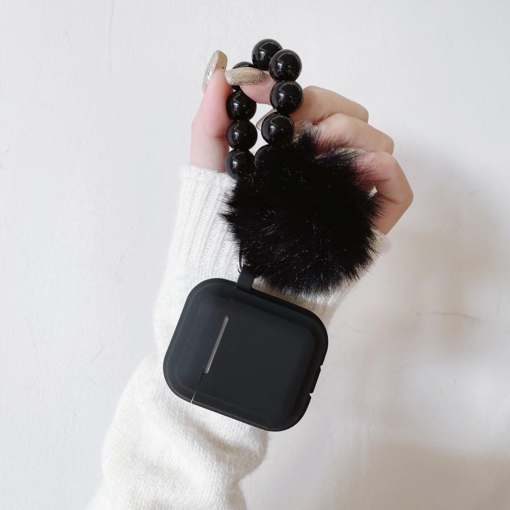For Apple AirPods Pro 3 Case Milk tea Caramel Black Colour For AirPods 4 3 2 1 Pro2 Pro Headphones Shell With Fur BallBead Chain