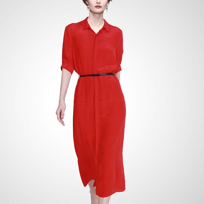

Модная красная рубашка-платье с А-силуэтом, скрывающая живот, летняя, приталенная Red-color S