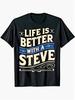 Men'S Vintage Steve Graphic T-Shirt Soft Breathable Tee Suitable for Gym Outdoor Casual Wear Black with Blue Steve Print Short Sleeve Round Neck Shirt