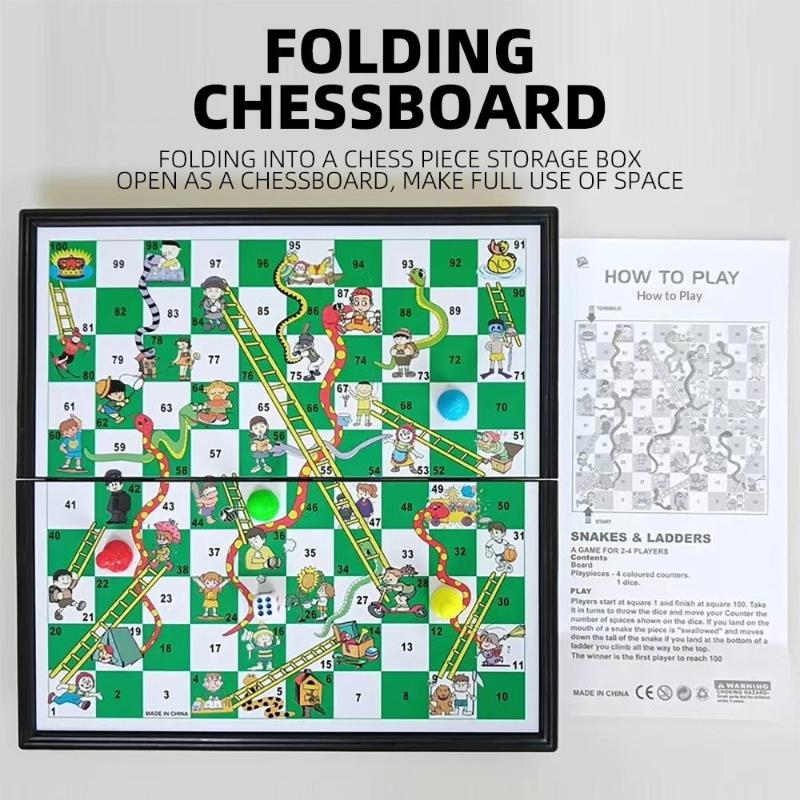 {MAX-66} Desktop Foldable Snake Ladder Board And Game Family Chessboard Portable