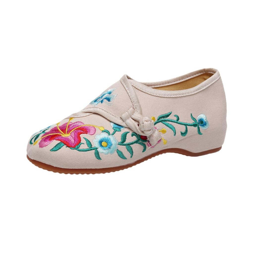 Prunkwinde Prunkwinde Blume Stickerei Blume runder Kopf Frühling und Herbst Damenschuhe Einzelne Schuhe Canvas bestickte Stoffschuhe