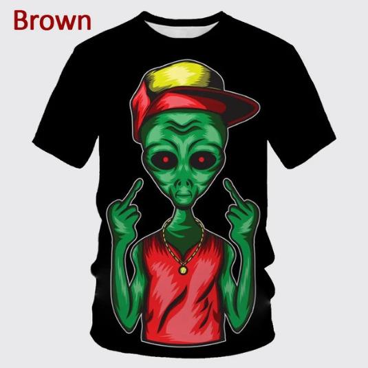 Summer 3D Printing Alien Pattern T-shirt Fashion Round Neck Short Sleeve Universe Neutral Casual T-shirt Source