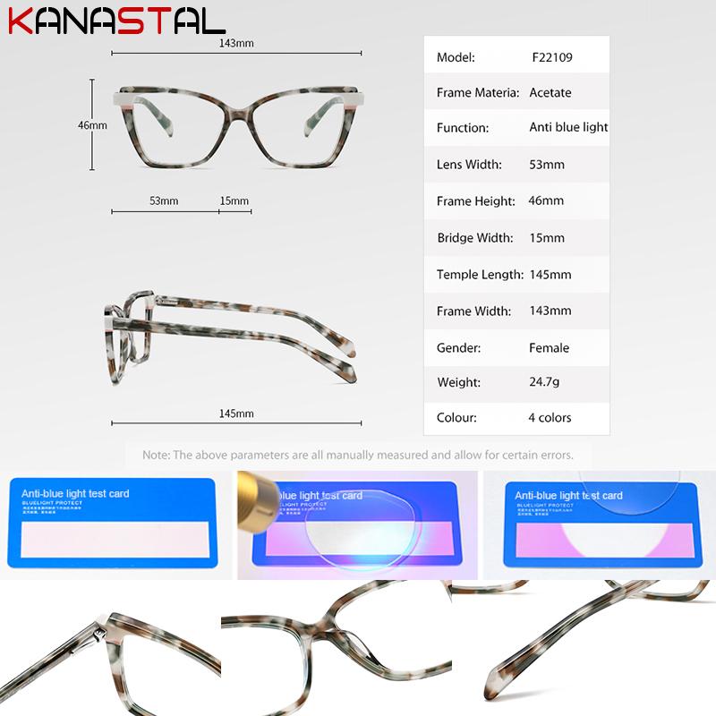 Women Blue Light Blocking Glasses Acetate Fibre Cat Frame Computer Men Eyewear Anti Ray Prescription Reading Eyeglasses Frame