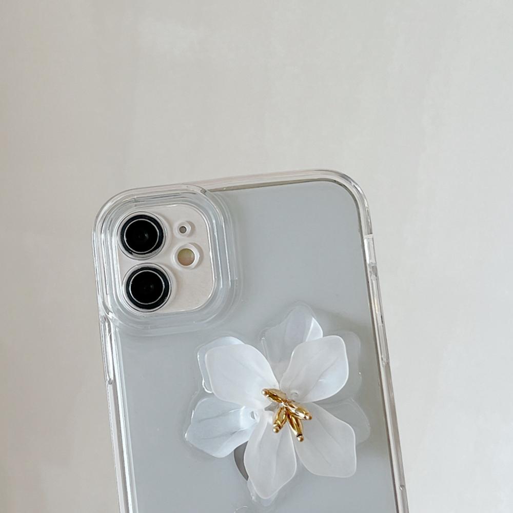 Chic White Flower Clear Phone Case For Iphone 14 12 11 13 Pro Max Xr X Xs Max 7 8 Plus Se 2020 Girs Fashion Cover