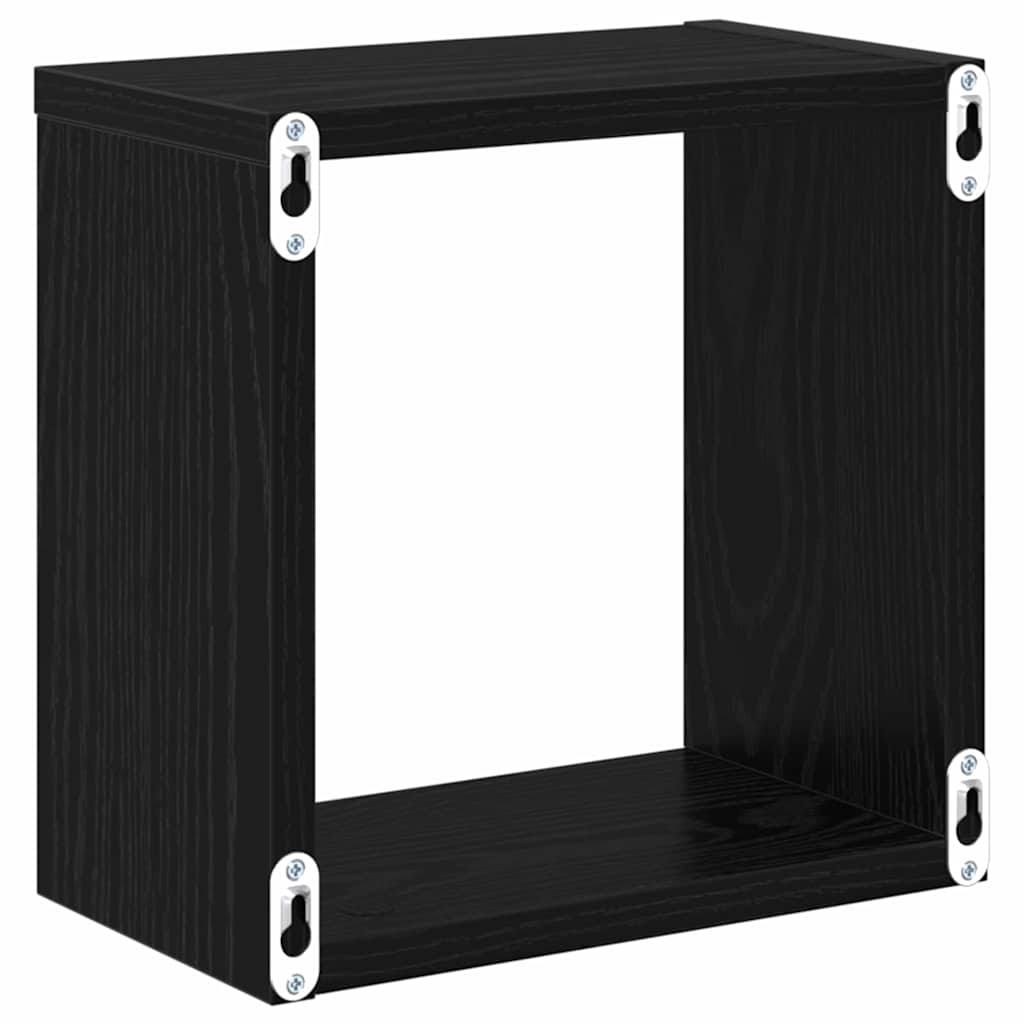 Wall Shelves with Shelf 2 pcs Black Oak Effect Wood Based Material
