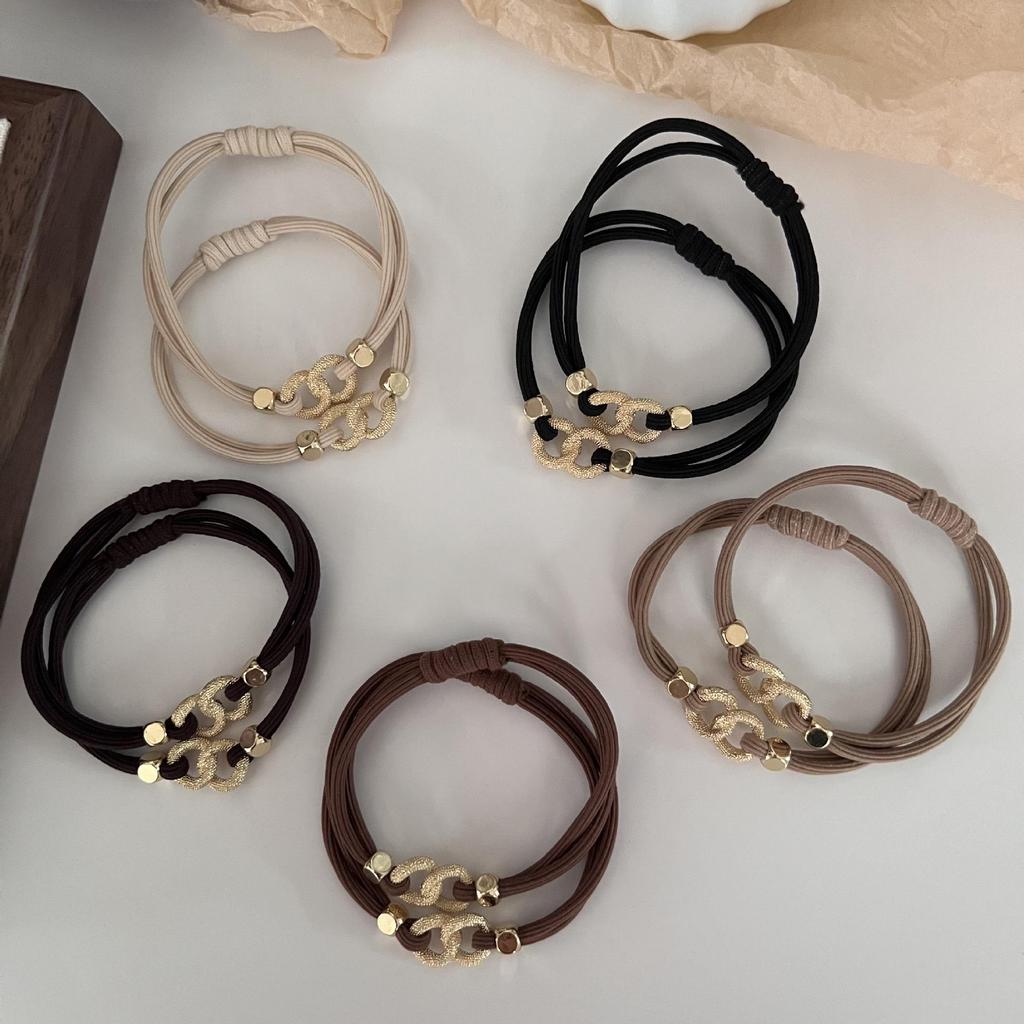 Korean Style Metal Buckle Double Strand Elastic Hair Tie Scrunchie