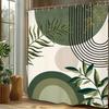 Miyotaa Abstract Sage Green Shower Curtain Set 60Wx71H Inches Modern Minimalist Aesthetic Neutral Contemporary Plant Leaves Geom