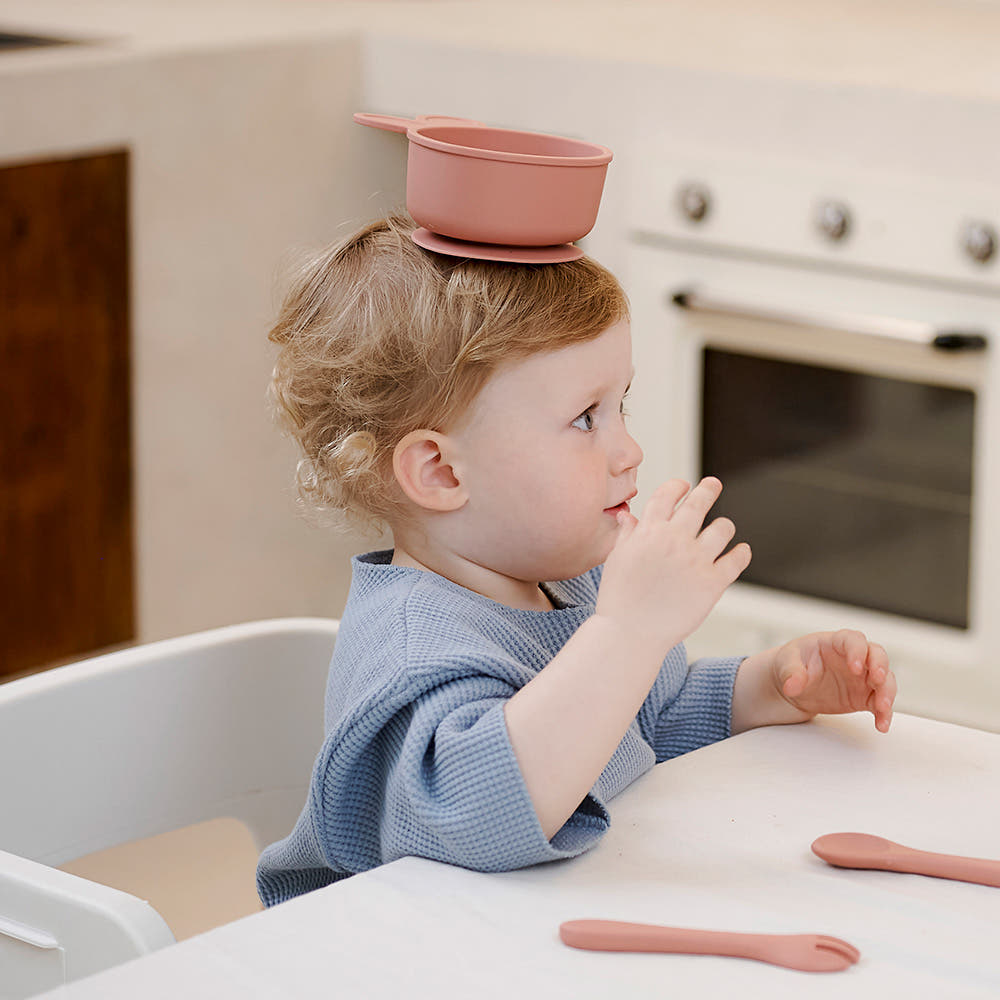 Atti Rabbit Baby Bunny Silicone Suction Bowl Dry Rose Toddler Tableware Self Feeding Container