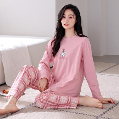 Pajamas Women'S Pure Cotton Long-Sleeved Cotton Round Neck Can Be Worn Outside Casual Loungewear Set
