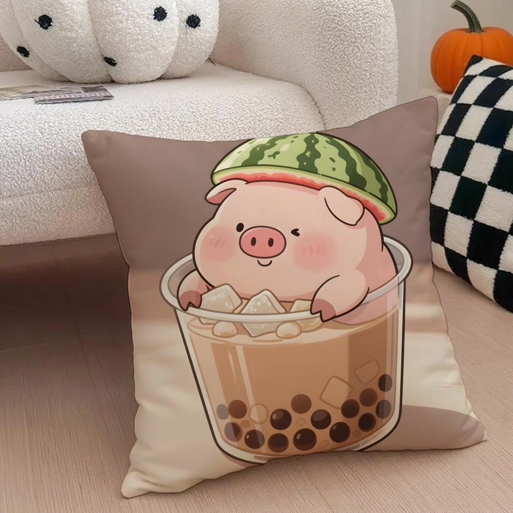 Cute Pig Summer Surprise Cushion Cover Throw Pillow Cover Hidden Button Durable Polyester Chair Cushion