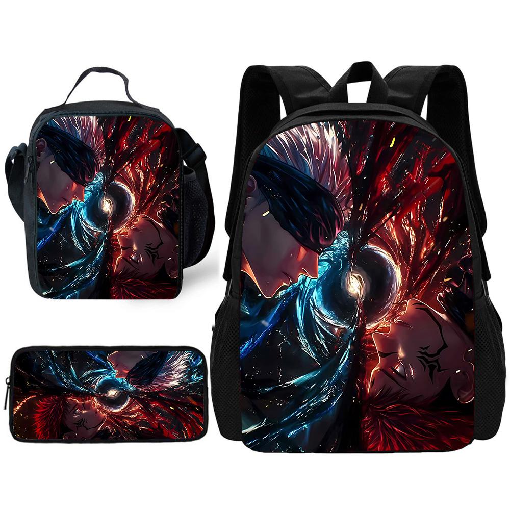 Anime J-JujutsuS K-KaisenS Child School Backpack with Lunch Bags ,Pencil Bags ,School Bags for Boys Girls Best Gift
